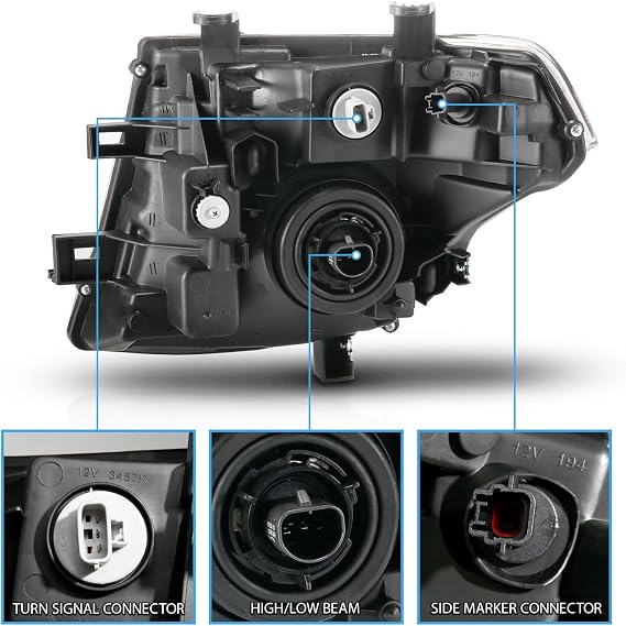 AmeriLite Black Replacement Headlight Set For 05-08 Frontier / 05-07 Pathfinder - Driver and Passenger