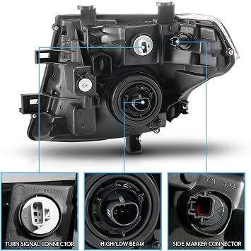 AmeriLite Black Replacement Headlight Set For 05-08 Frontier / 05-07 Pathfinder - Driver and Passenger