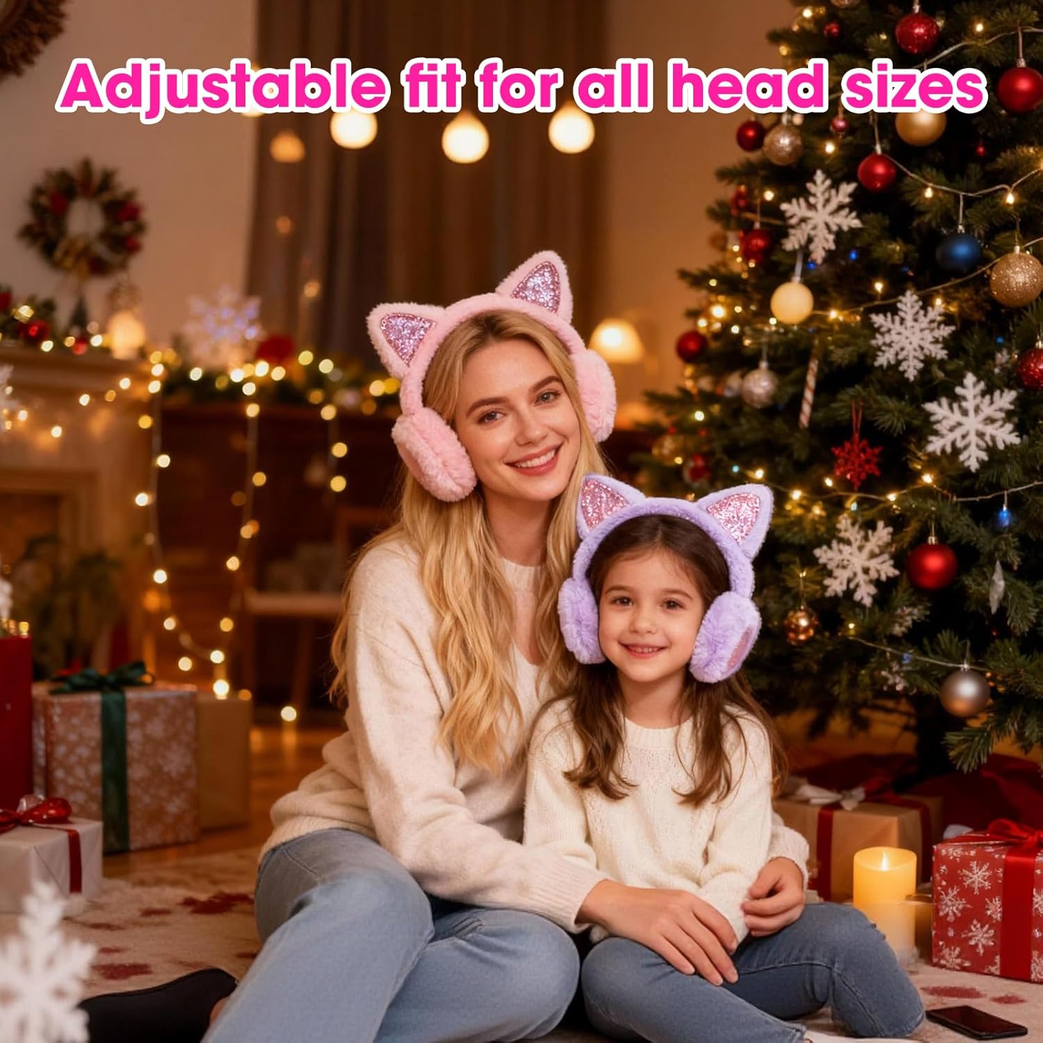 2Pcs Cute Cat Ear Earmuffs, Cozy Faux Fur Ear Muffs, Winter Warm Fluffy Earmuffs for Toddler Girls Boys Kids Outdoor Ear Warmer - Image 7