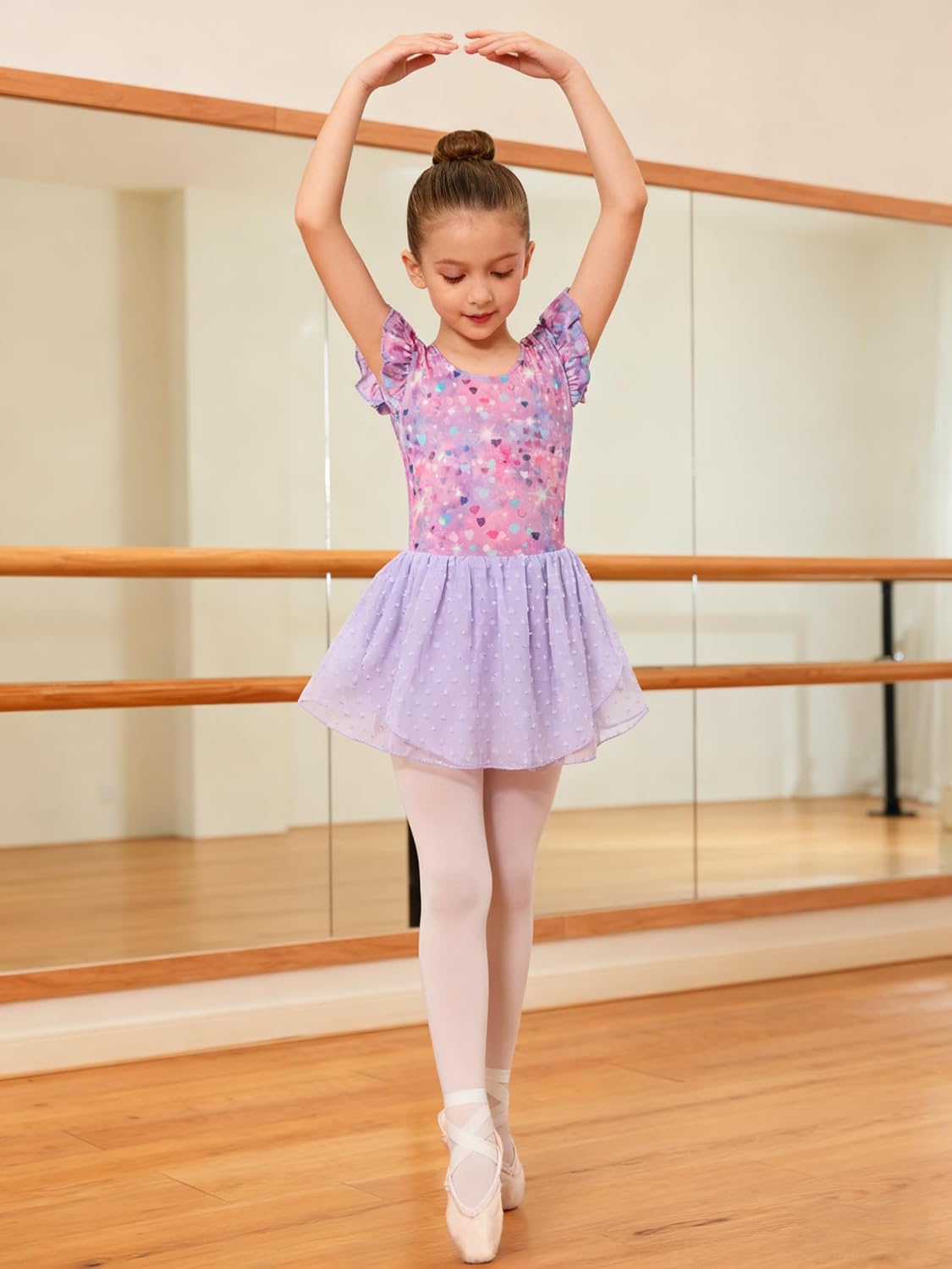 Funnycokid Ballet Leotard for Girls Dance Leotards with Skirt Toddler Ruffle Sleeve Ballerina Outfit - Image 5