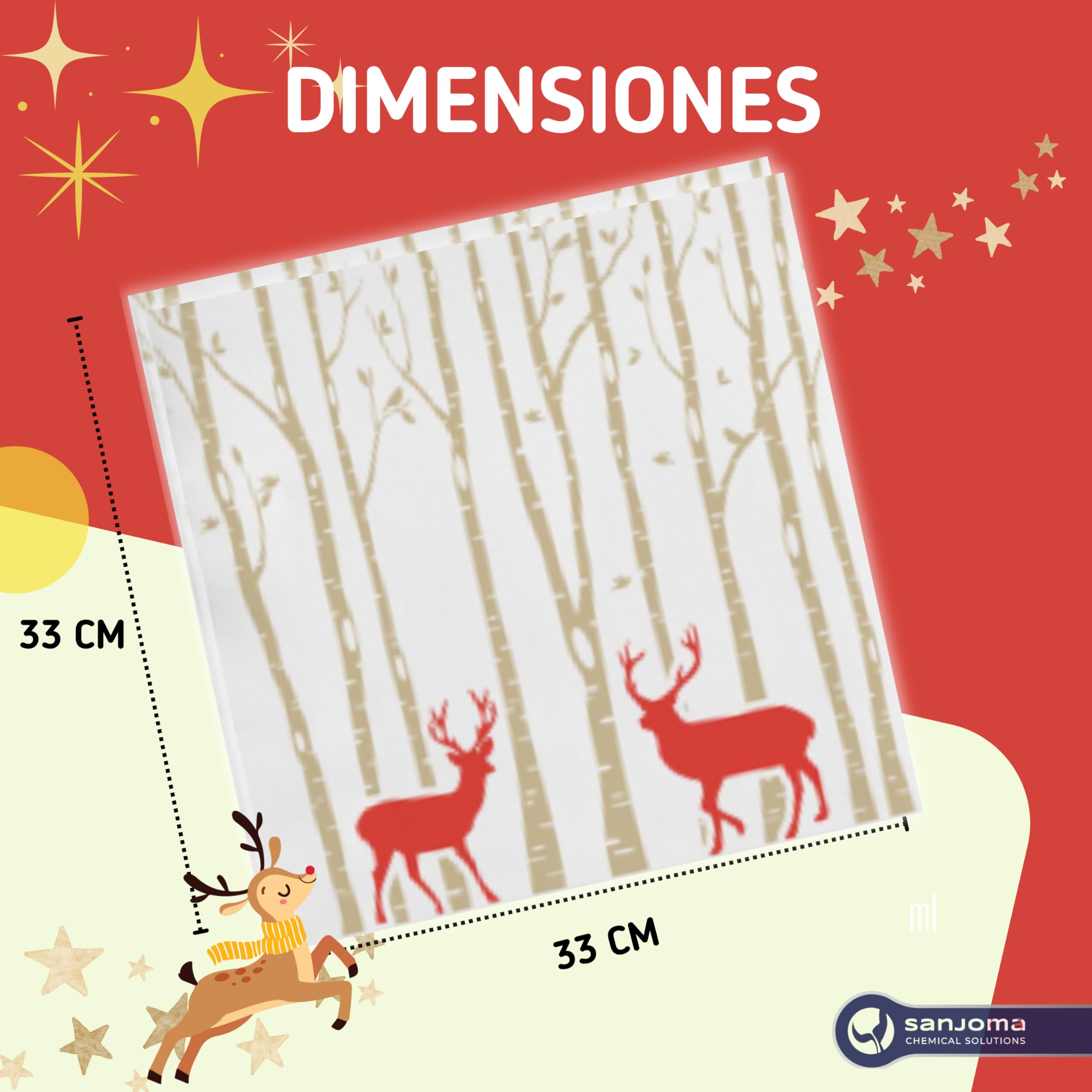 SANJOMA | 1000 Servilletas Double Point | Decoración Navidad, Impresión Renos | 33 x 33 cm | Tissue Doble Punto | Regalos