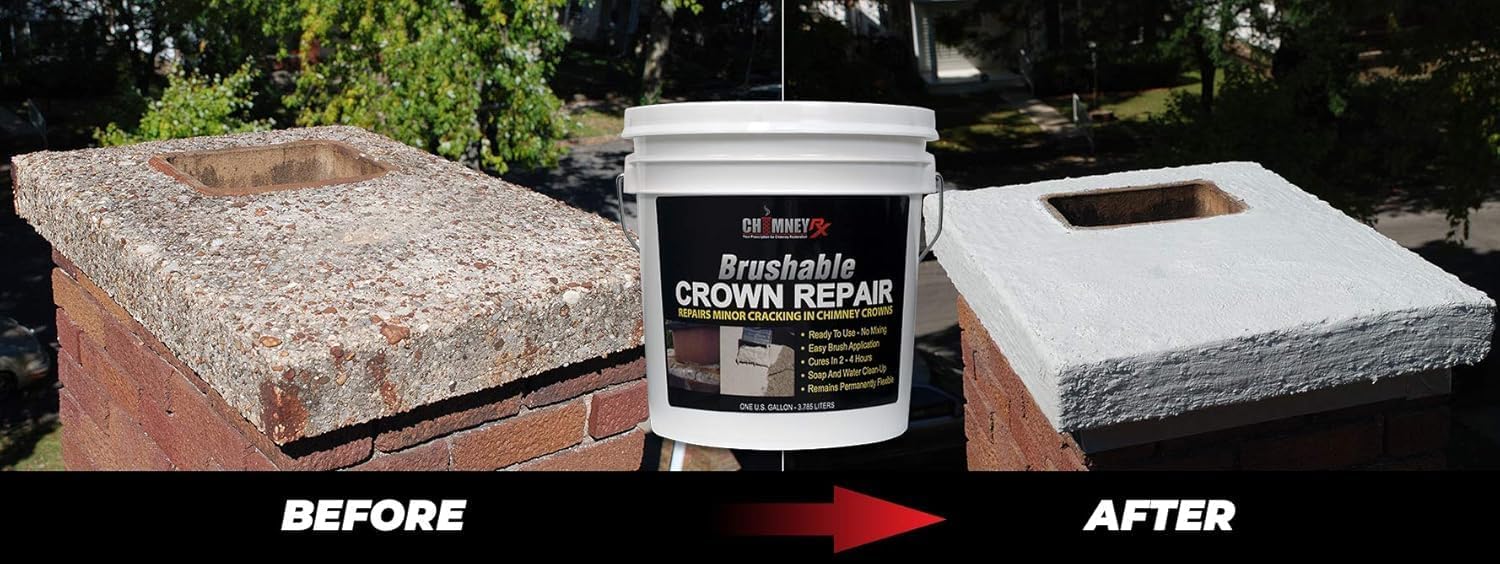 ChimneyRx 300014 Brushable Chimney Crown Repair – Elastomeric & Waterproof Coating for Crowns & Masonry - Fast-Setting & Long-Lasting Protection Crack & Leak Prevention - 2 Gallon