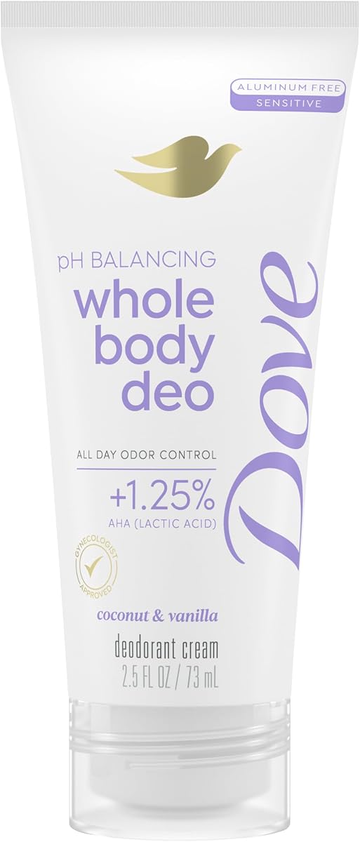 Whole Body Deo Aluminum Free pH Balancing Cream Deodorant Coconut & Vanilla for 72h Odor Control 2.5 oz