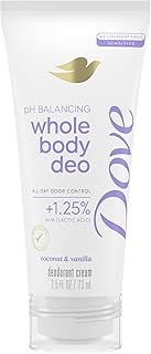 Dove Whole Body Deo Aluminum Free pH Balancing Cream Deodorant Coconut & Vanilla for 72h Odor Control 2.5 oz