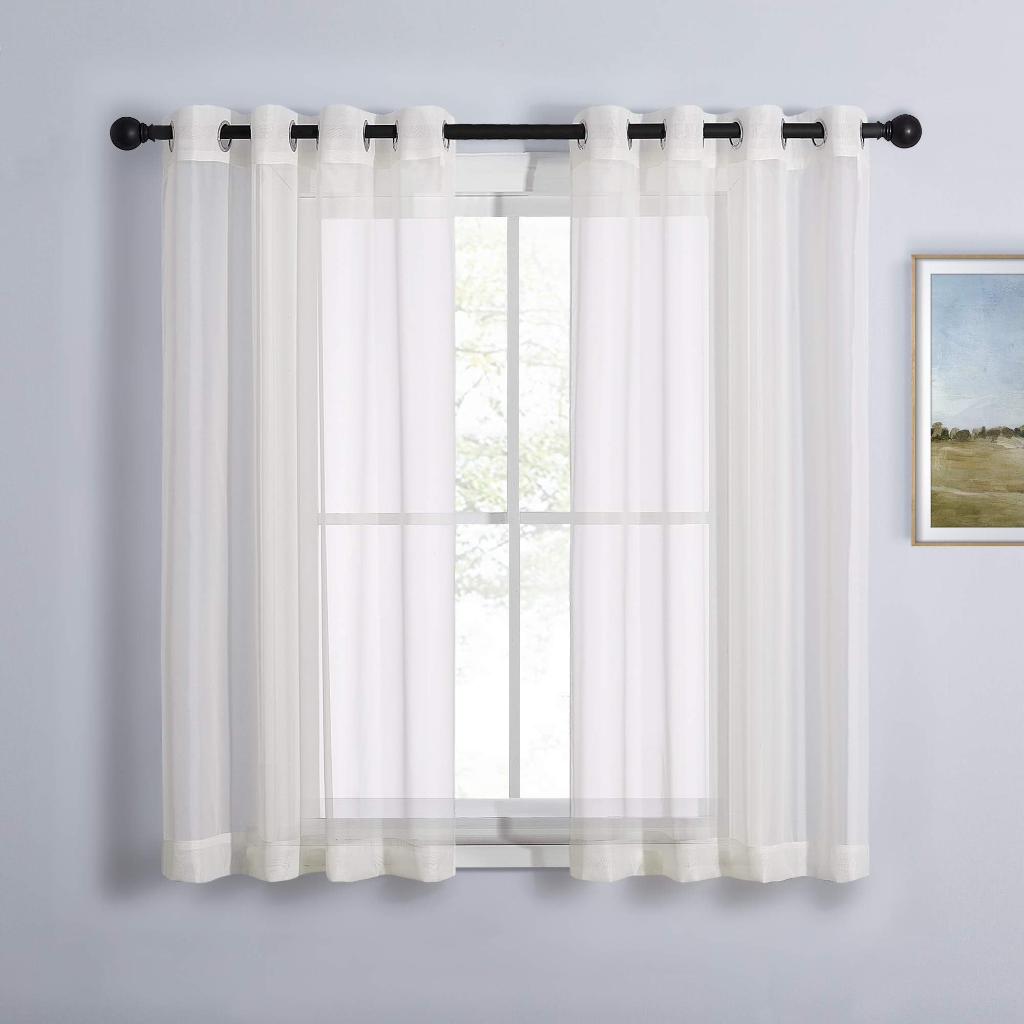 NICETOWN Sheer Window Curtain Drapes for Kitchen, Grommet Voile Sheer Solid Curtain Panels Lightweight & Airy Window Treatment for Flat, Beige, W54 x L54, Sold by 1 PairGlobal Recycled StandardOEKO-TEX STANDARD 100Global Recycled StandardGlobal Recycled Standard