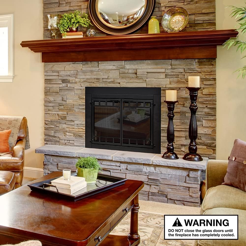 UniFlame - Connor - Bi-fold Style Fireplace Doors with Smoke Tempered Glass (Color: Black, Size: Small - Fits Opening 30in to 37in W x 22.5in to 29.5in H)