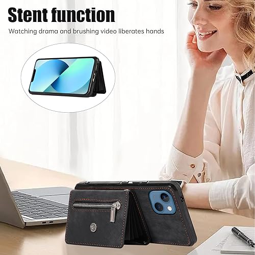 Miniatura 3 de Asuwish Funda de teléfono para iPhone 13 Mini con protector de pantalla de vidrio templado y correa cruzada de muñeca con cordón para tarjetas de