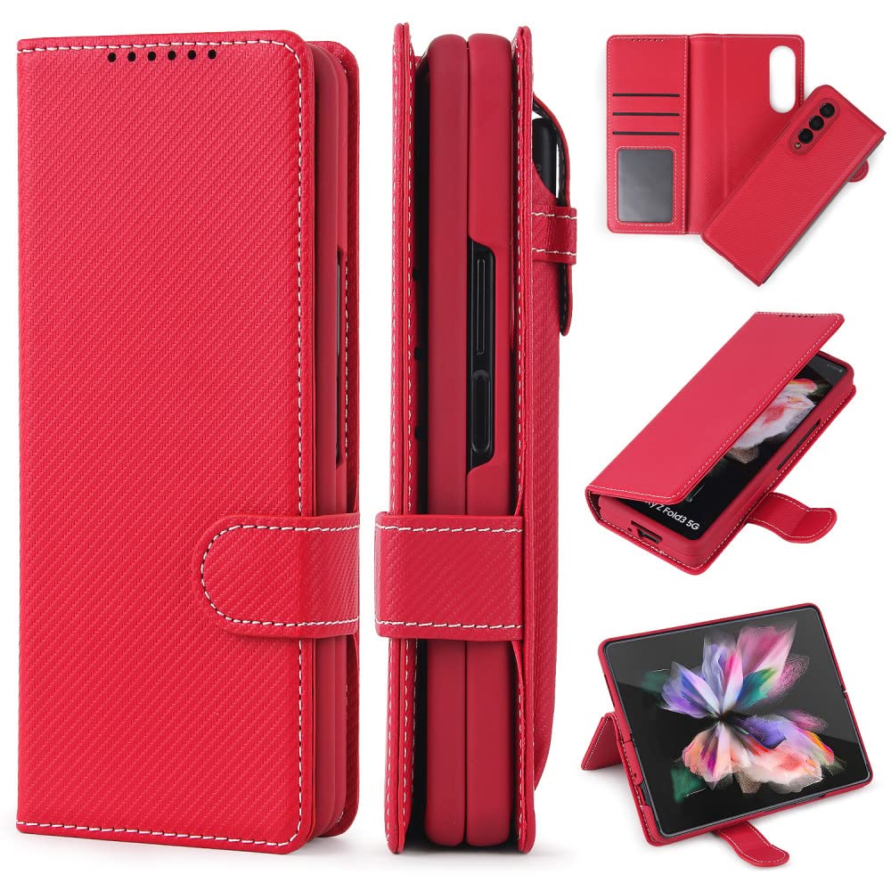 Coque Samsung Z Fold 4 avec support S Pen amovible en cuir rouge - 8