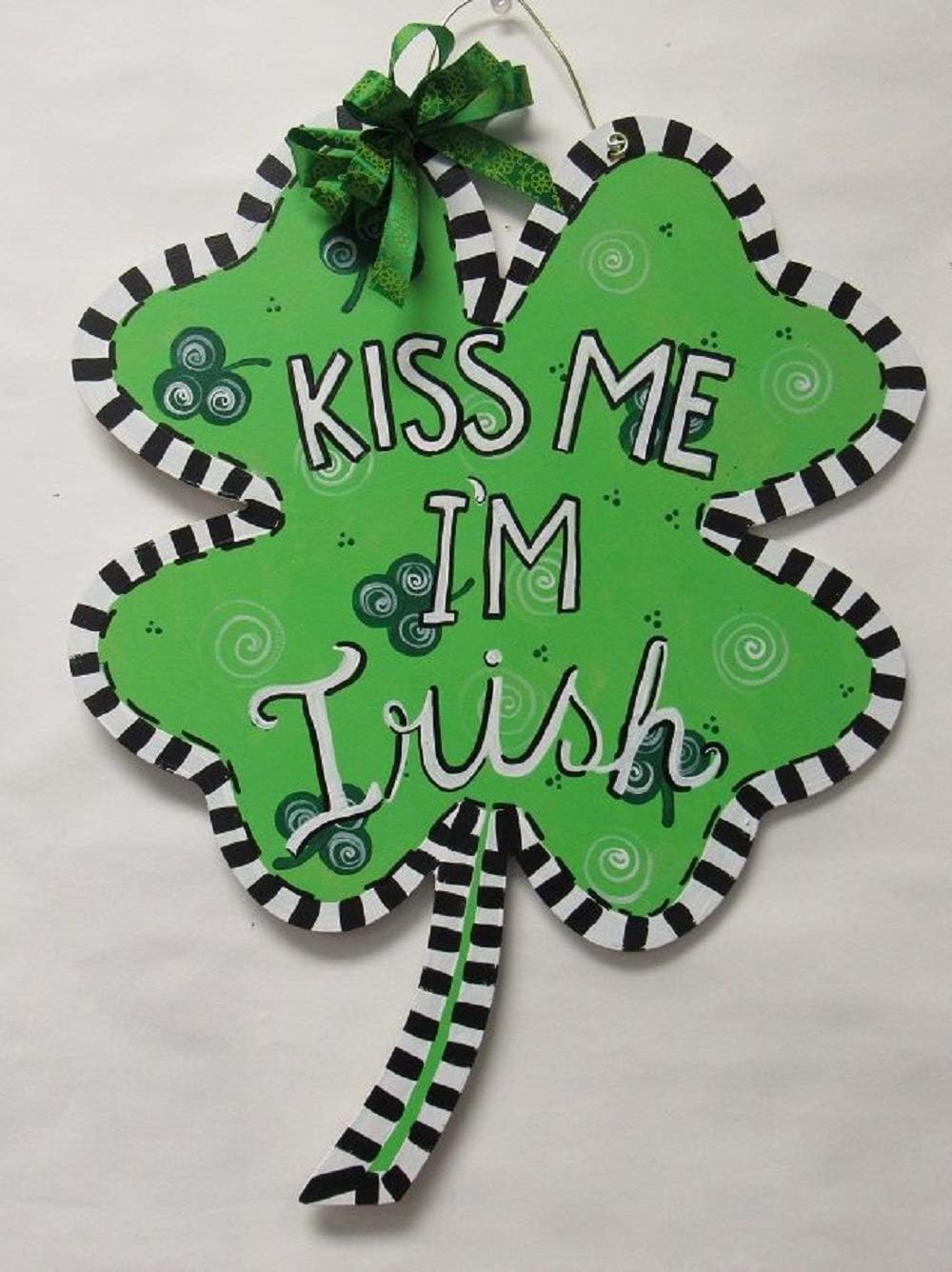 4 Leaf Clover Cutout Unfinished Wood St. Patrick's Day Leprechaun Door Hanger Spring Decor MDF Shape Canvas Style 1 (24")