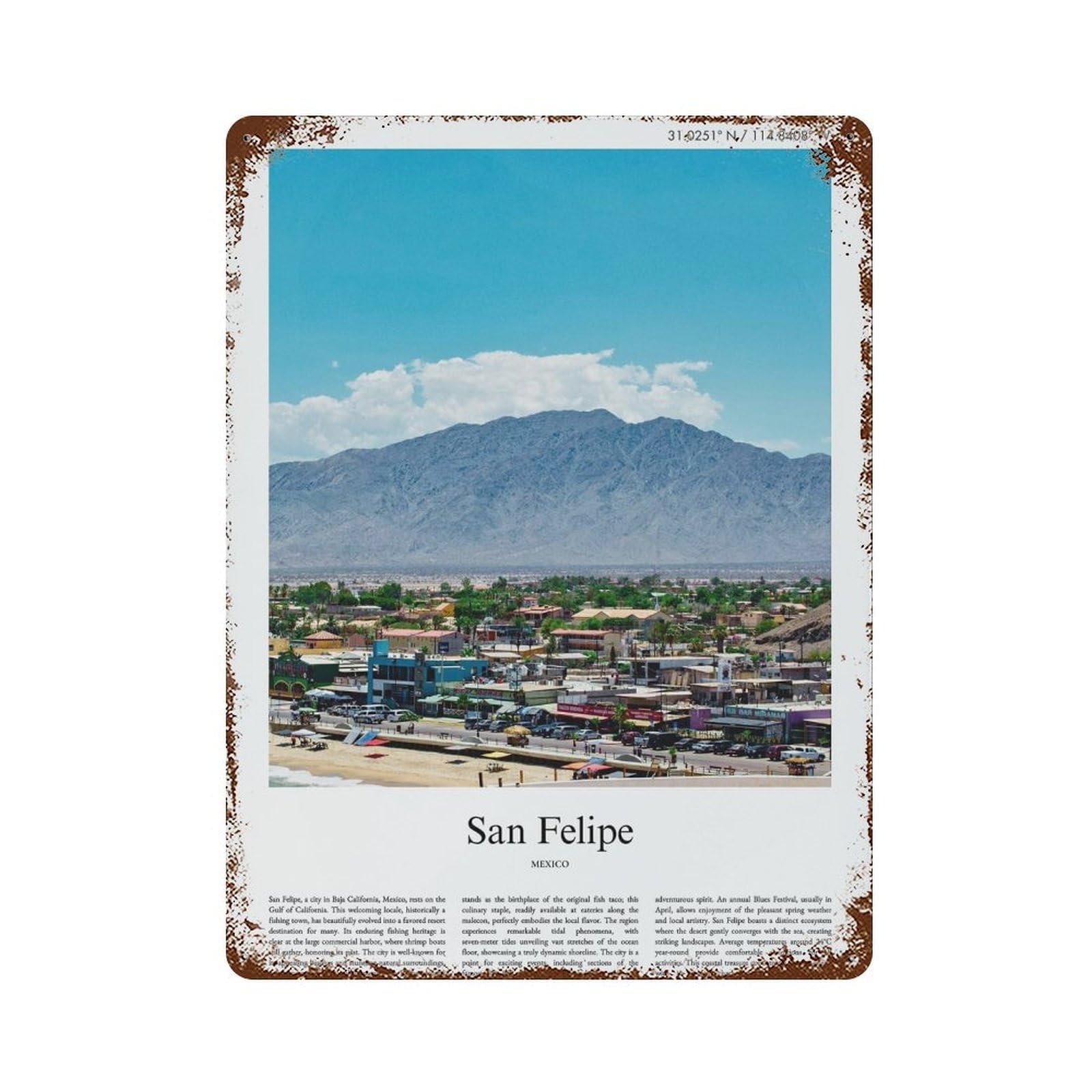 xiaoxiaoshen San Felipe Mexico City Scenery Wall Decor Art Metal Tin Poster Modern Home Decor Art Home Bar Shop Decorations Vintage Sign 40x30cm