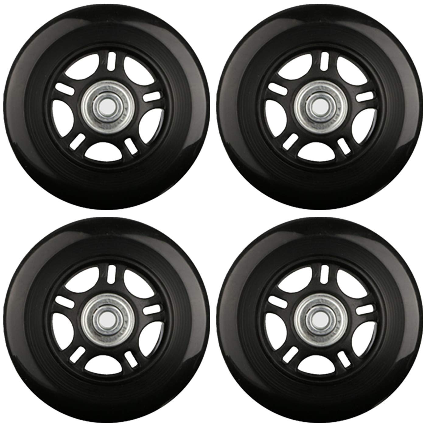Rueda de repuesto para equipaje, ruedas de equipaje, juego de 4 unidades, 90 x 26 mm, silencio trasero, de goma, repuesto para rueda de equipaje, ruedas giratorias, Un color, Black