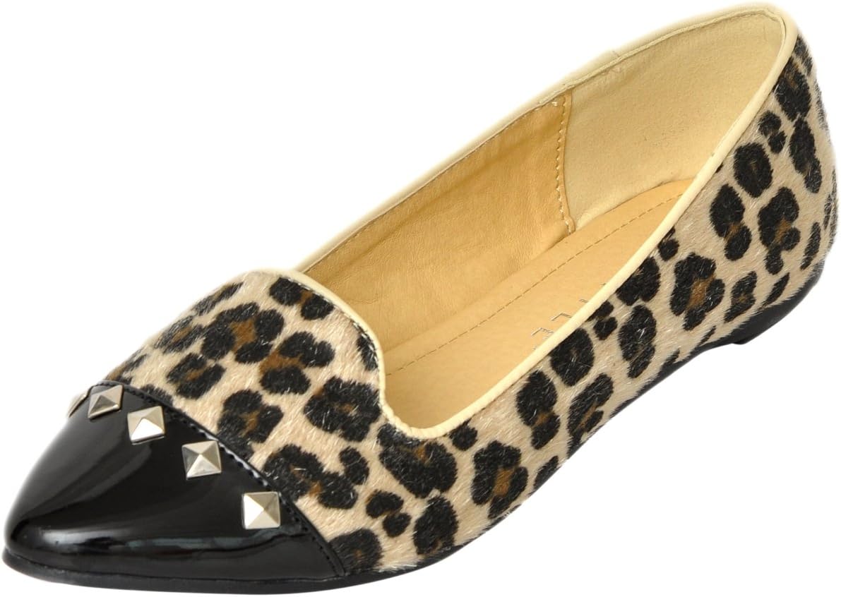 YesStyle Women's Faux Leather Stud Detail Patent Loafers