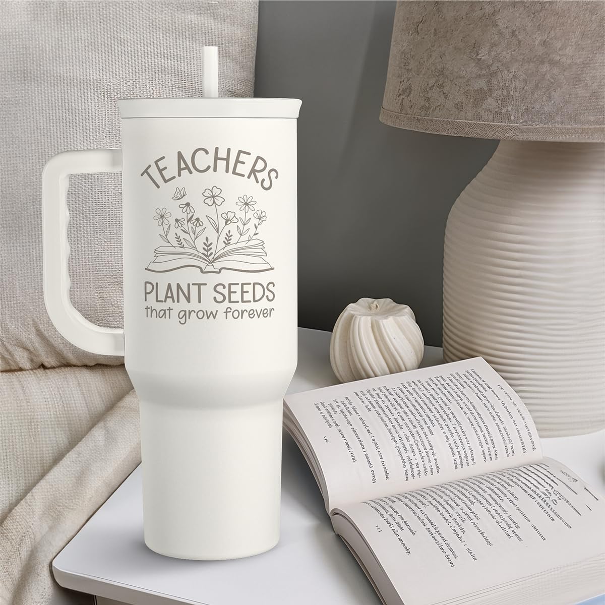 SANDJEST Teacher Appreciation Gift – 40oz Stainless Steel Insulated Tumbler with Handle and Straw - Teacher Nutrition Facts Travel Coffee Mug Cup for Women Back to School Birthday Christmas - Image 6