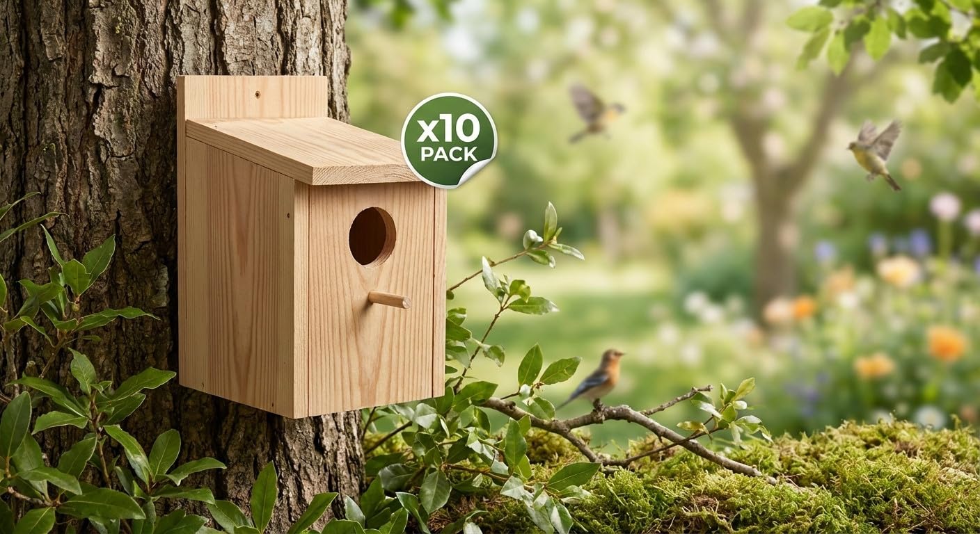 Suinga Pack 10 Nido Jaula de Madera para Pájaros, 12x10x10 cm - Alojamiento para Aves Pajaro