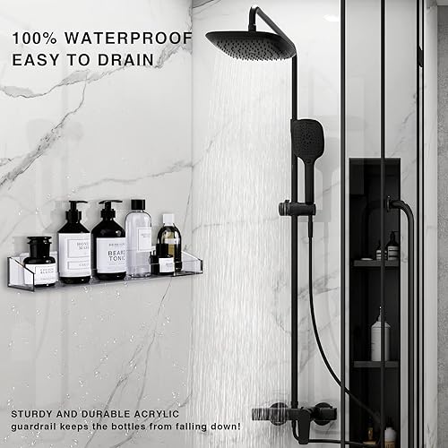 Miniatura 6 de Bakzon Estantes de acrílico para ducha paquete de 2 organizadores de almacenamiento de baño autoadhesivos para el hogar decoración de pared y