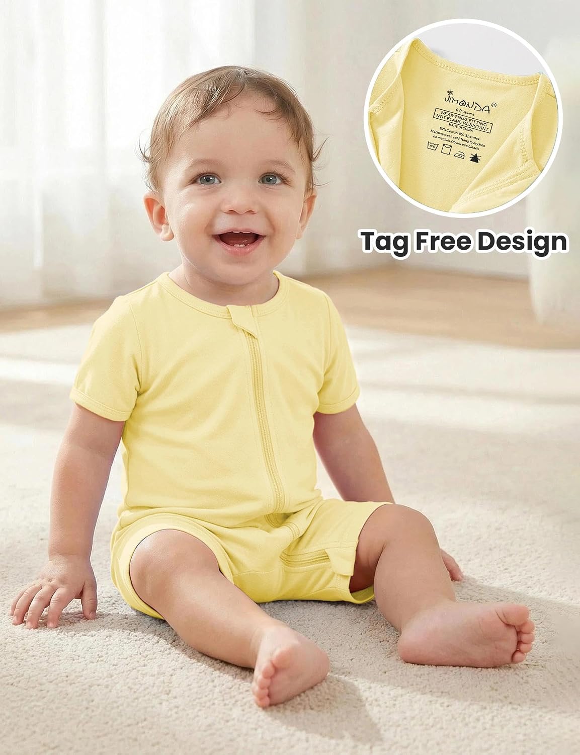 Jimonda Baby Boy Girl 2 Pack Pajamas Cotton Short Sleeve Footless Romper 2 Way Zipper One Piece Outfit Clothes
