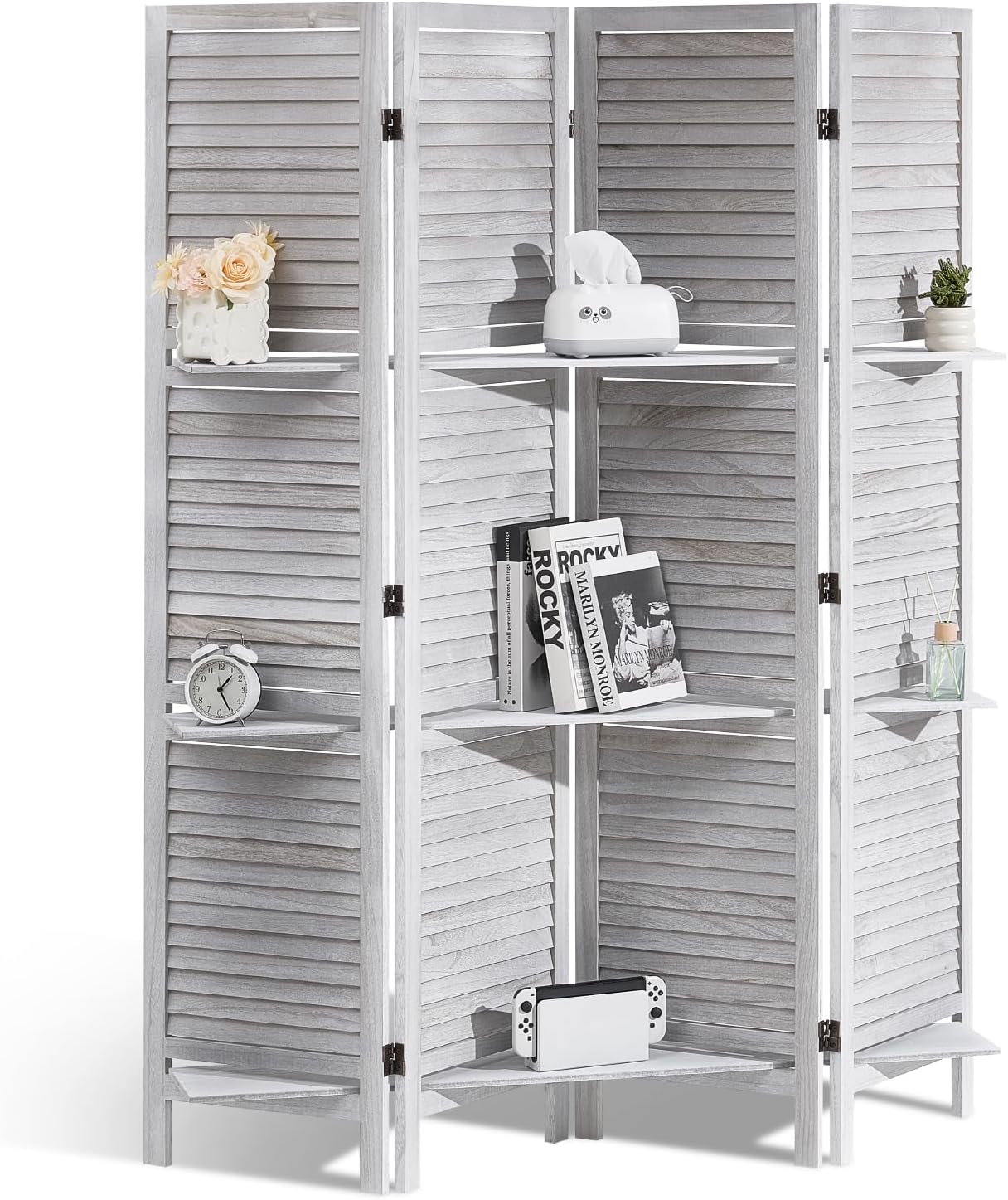 VEVOR Wood Room Divider, 4 Panel Wood Folding Privacy Screen, 66.9 Inches Tall Indoor Louvered Partition Divider, Portable Decoration Screen, for Room Separation, Home, Office, Restaurant & Bedroom