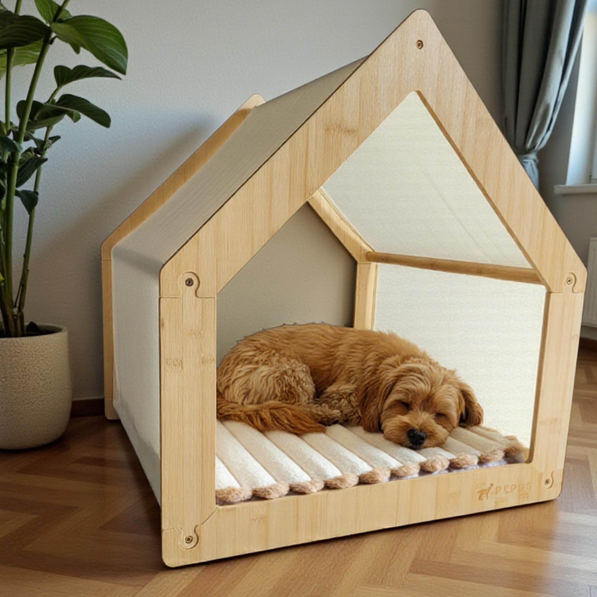 Pepps Panier pour chien en bambou avec coussin orthopédique