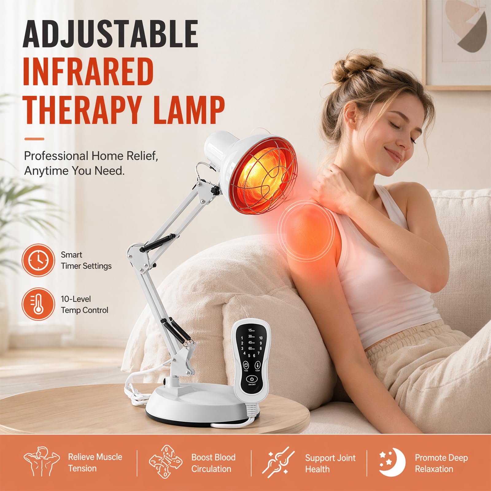 Rotlichtlampe Wärmelampe 100W Infrarotlampe Infrarotlicht-Tragbarer Heimgebrauch mit Infrarotlicht Rotlicht Infrarotlichtlampe Wärmestrahler Temperatur einstellbar mit Timer