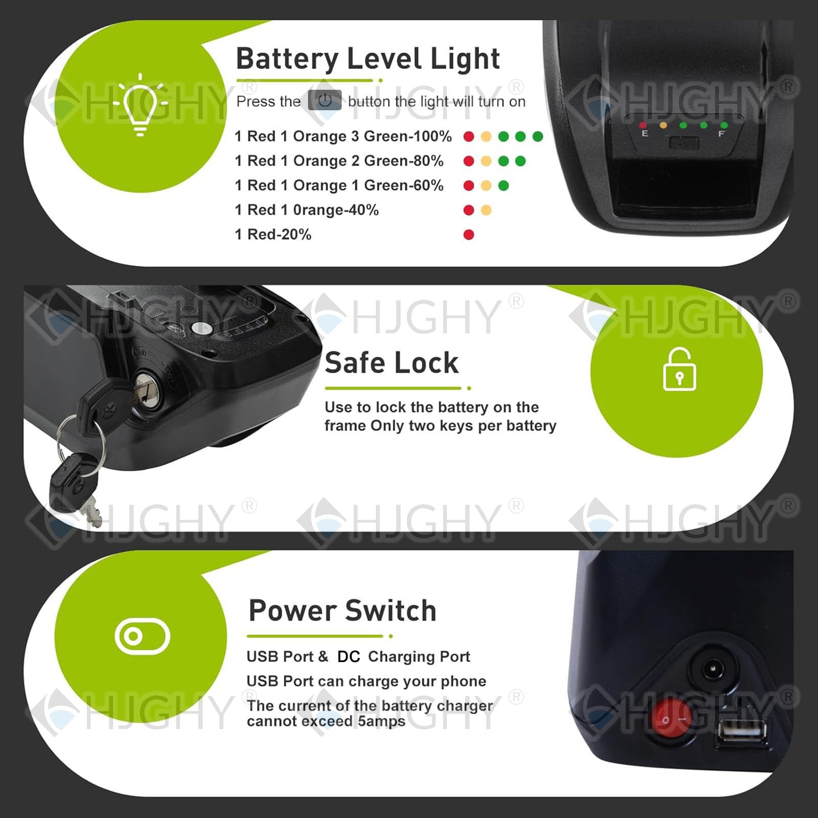52V 48V 36V Lithium-Akkupack 10,4Ah 12Ah 15Ah 17,5Ah 20Ah 25Ah Unterrohrakku mit Ladegerät und Schalter für E-Bikes