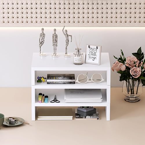 Miniatura 4 de TEAMIX Soporte elevador para monitor, paquete de 3 unidades, de madera, de 3 niveles, ajustable, doble monitor para 2 monitores, laptop, PC, soporte