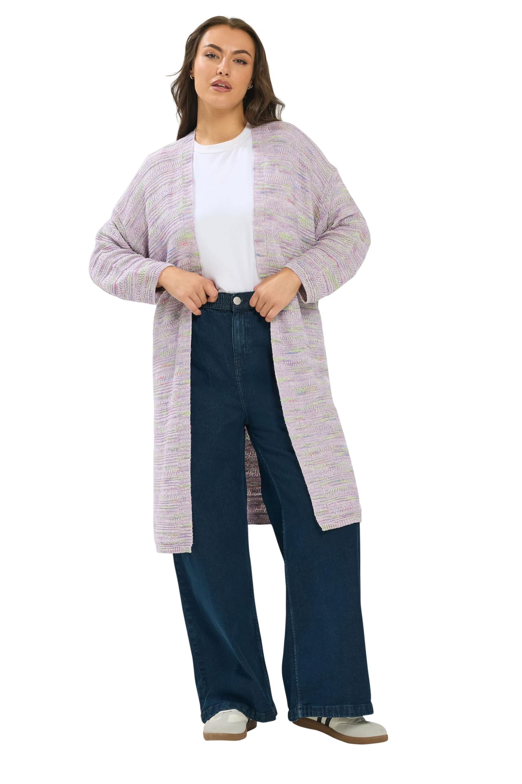 Yours Women's Lilac Stripe Maxi Cardigan Sweater In | Size: 26-28