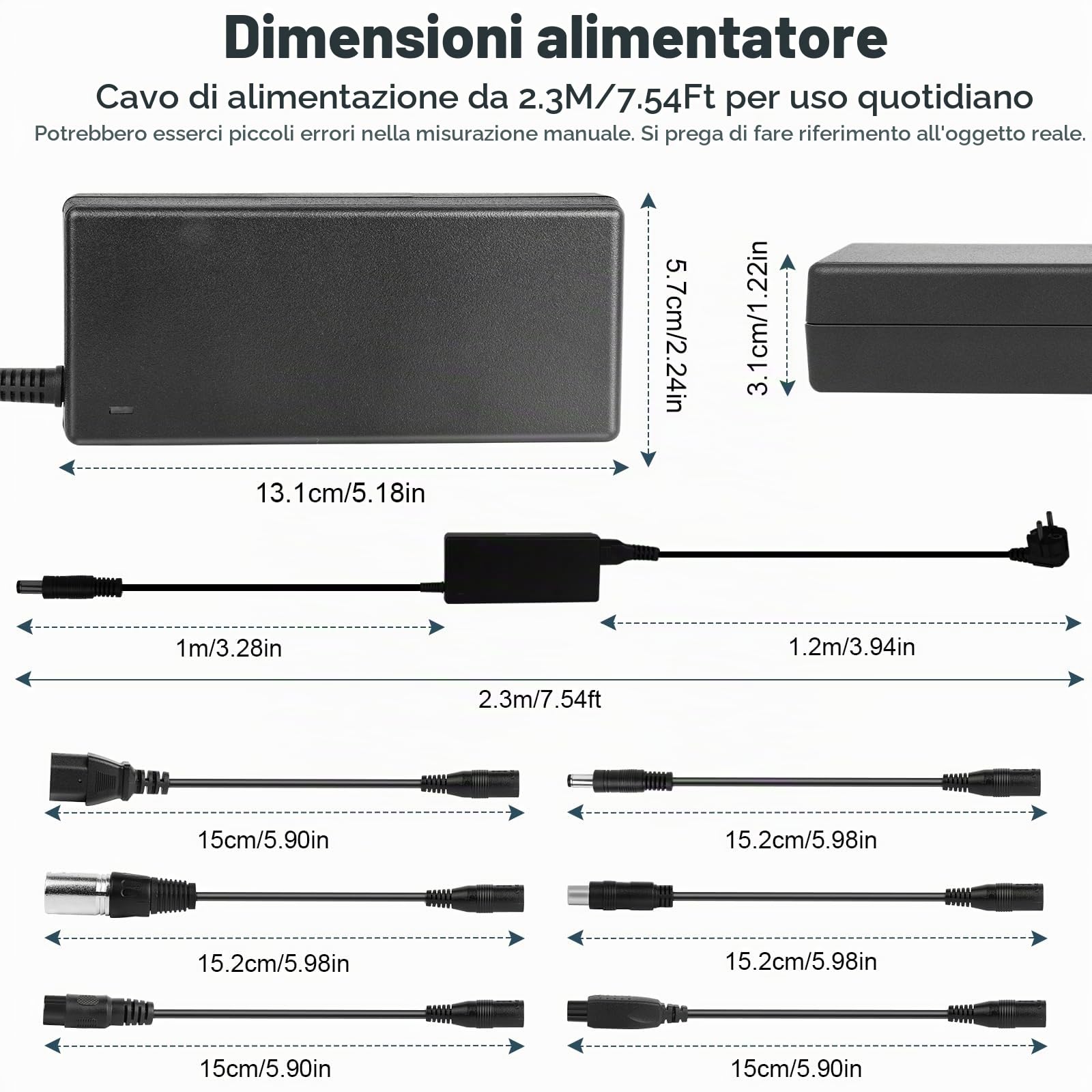 LabTEC Caricabatterie bici elettrica 42V 2A per 36V 2A 10S batteria Li-on Caricatore Monopattino, Adattatore bici Elettrica Hoverboard Scooter Ninebot Xiaomi 365 6 in 1 Universale Connettori