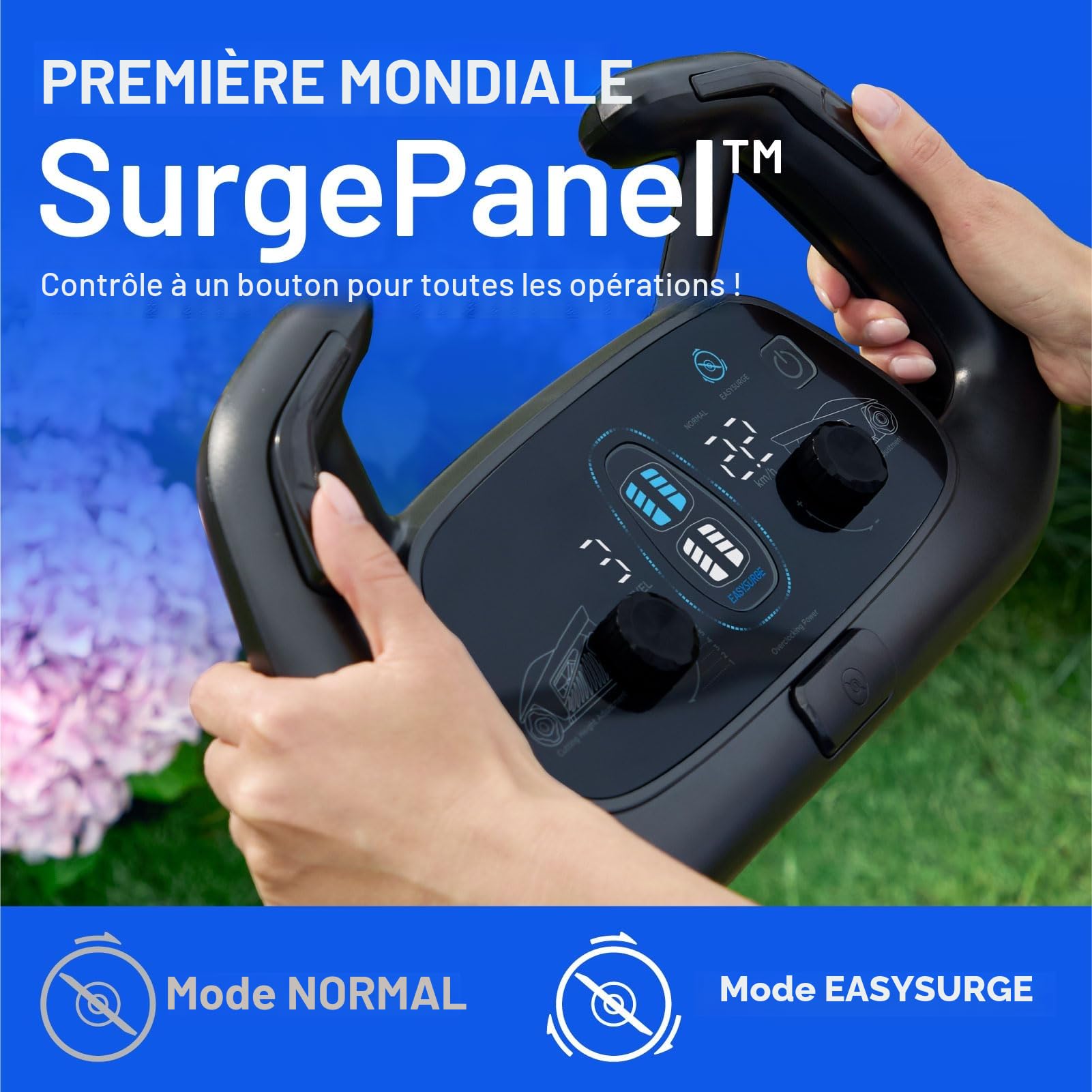 Litheli Easysurge Tondeuse à Gazon sans Fil 43cm, 2X 20V Batteries 4.0Ah, Autotractée (2,2-4,7 km/h), Bac 50L, 25-75 mm Hauteur Réglable, pour Pelouses jusqu'à 500m²
