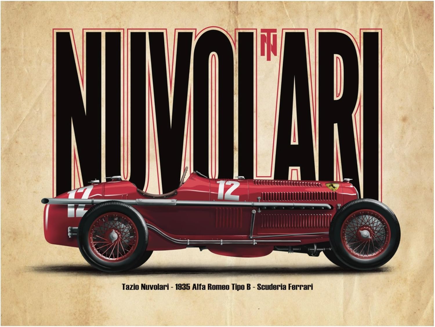 Nuvolari Vintage Poster | Nürburgring 1935 German GP Art Print | Alfa Romeo Racing Wall Art | Best Home, Office, Garage Décor Gift for Race Fans