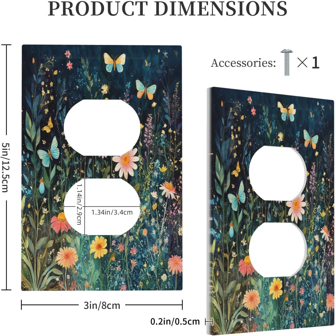 Outlet Covers Boho Vintage Floral Flower Butterfly 1 Gang Duplex Wall Plate Decorative Switch Plates Electrical Receptacle Faceplate Light Switch Cover for Bedroom Home Decor