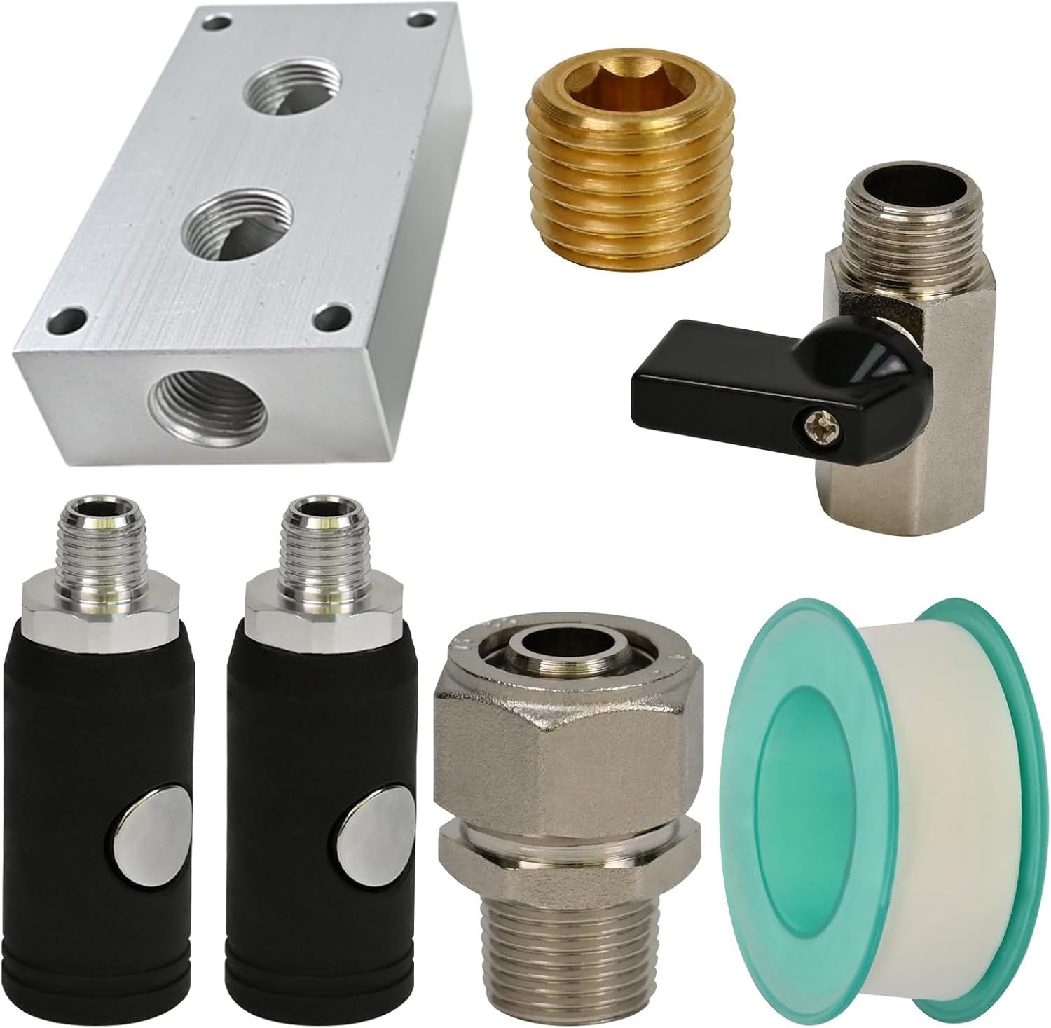 Compressed Air Outlet Kit 1/2-Inch Tubing 3/8-Inch NPT Outlet Port Air Push To Connect Outlet Block Set
