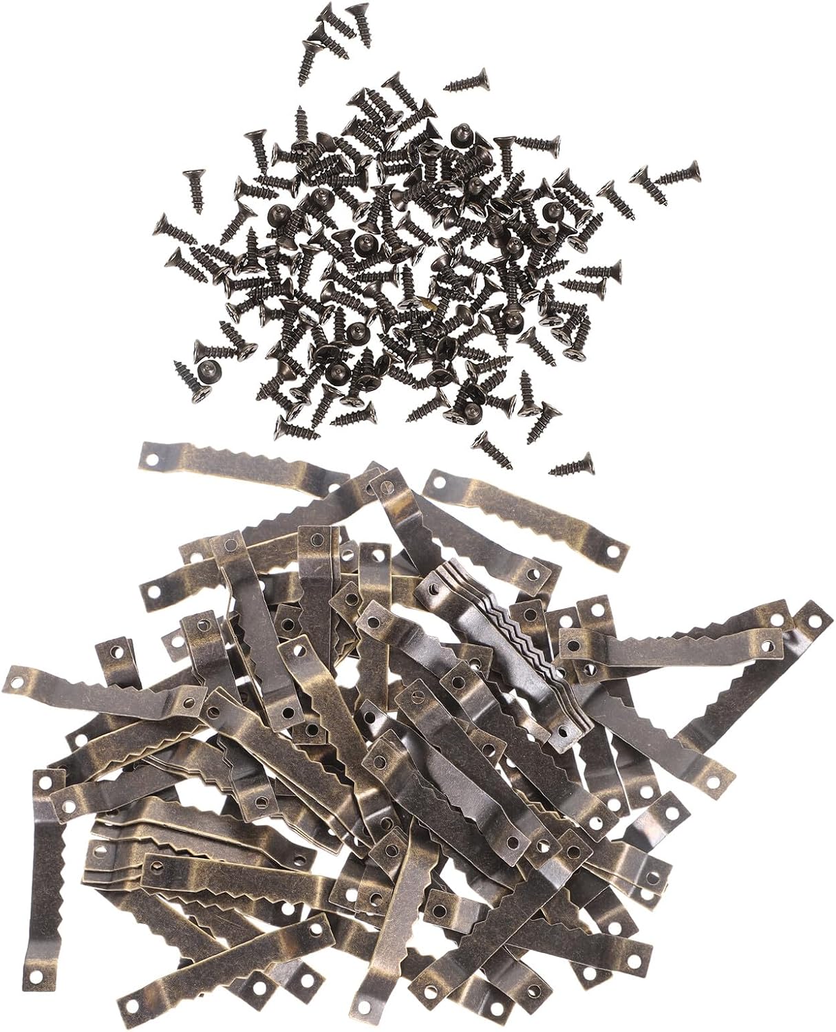 Abaodam 100pcs Serrated Picture Frame Hooks Wall Hanging Hardware for Drywall Photo Frames in Antique Copper Finish