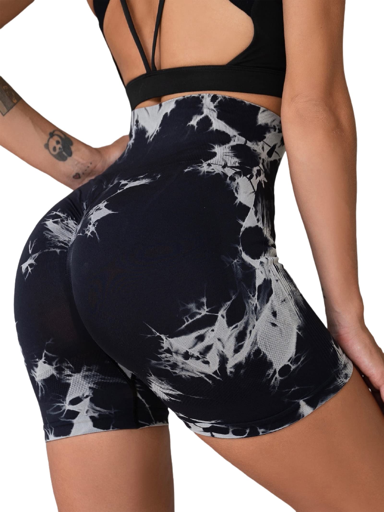 CqinnifuWomen Biker Shorts Tie Dye Seamless Workout Shorts Booty Lifting Shorts Scrunch Butt Shorts for Women