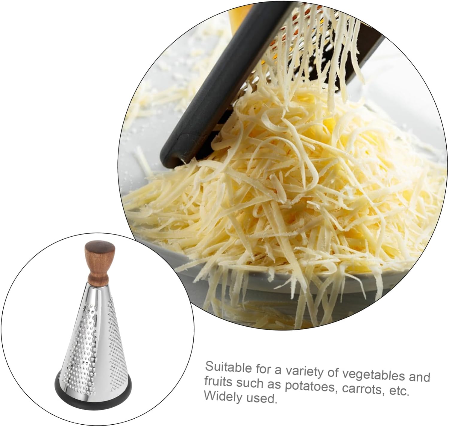 Amosfun 9-Inch Wooden Handle Vegetable Cheese Grater Stainless Steel Manual Grating Tool for Kitchen for Vegetables Cheese