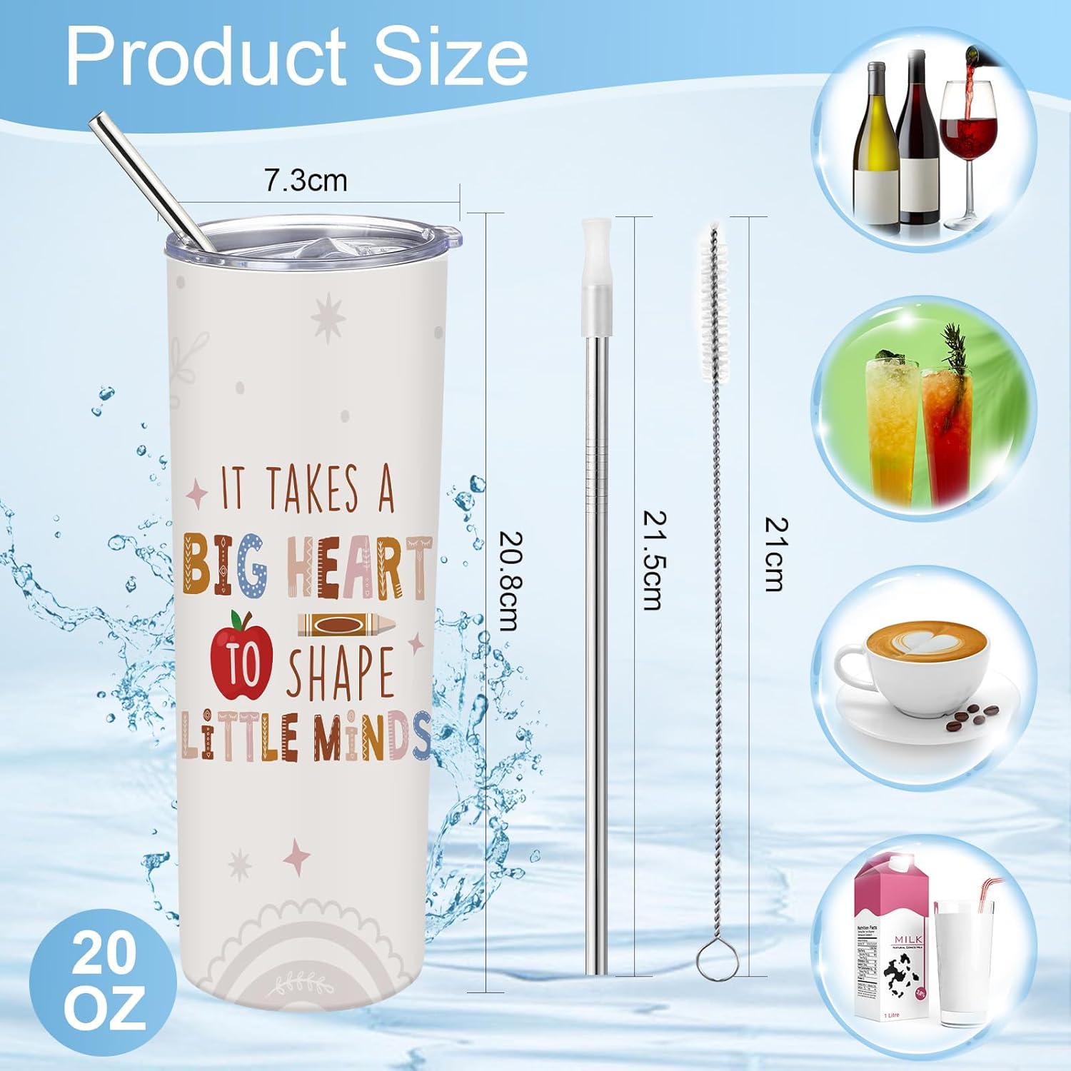 Skylety 4 Pcs Teacher Appreciation Gifts 20 oz Stainless Steel Tumbler with Lid Straw Best Teacher Gifts Rainbow Coffee Mug for Women Men Birthday Retirement Gift(Apple) - Image 3