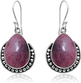 Veracity Jewelry Rhodonite Earrings For Women - 925 Sterling Silver Natural Pink Rhodonite Handmade Jewelry Earrings - Pink Gemstone Healing Meditation Handmade Gift Earrings - Birthday Anniversary Wedding Gift for Her Earrings (VSE-462)