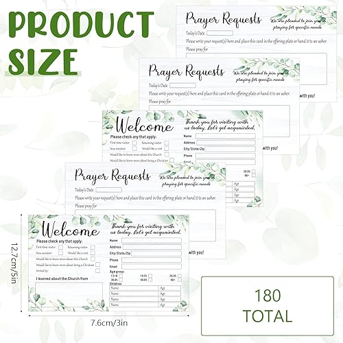 Miniatura 2 de Paquete de 180 tarjetas de bienvenida de 3 x 5 pulgadas, tarjetas decorativas de eucalipto para petición de oración para felicitación de iglesia
