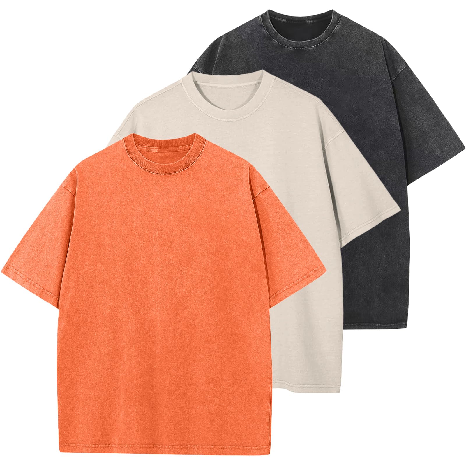 Men's Cotton T-Shirts Oversized Unisex Short Sleeves Casual Loose Wash Solid Basic Tee Tops