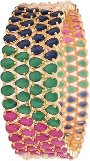 Ratnavali Jewels Gold Plated CZ American Diamond Multi Color Designer Single Piece Kada Bangle for Women/Girls Party RV4002M
