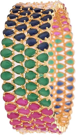 Ratnavali Jewels Gold Plated CZ American Diamond Multi Color Designer Single Piece Kada Bangle for Women/Girls Party RV4002M