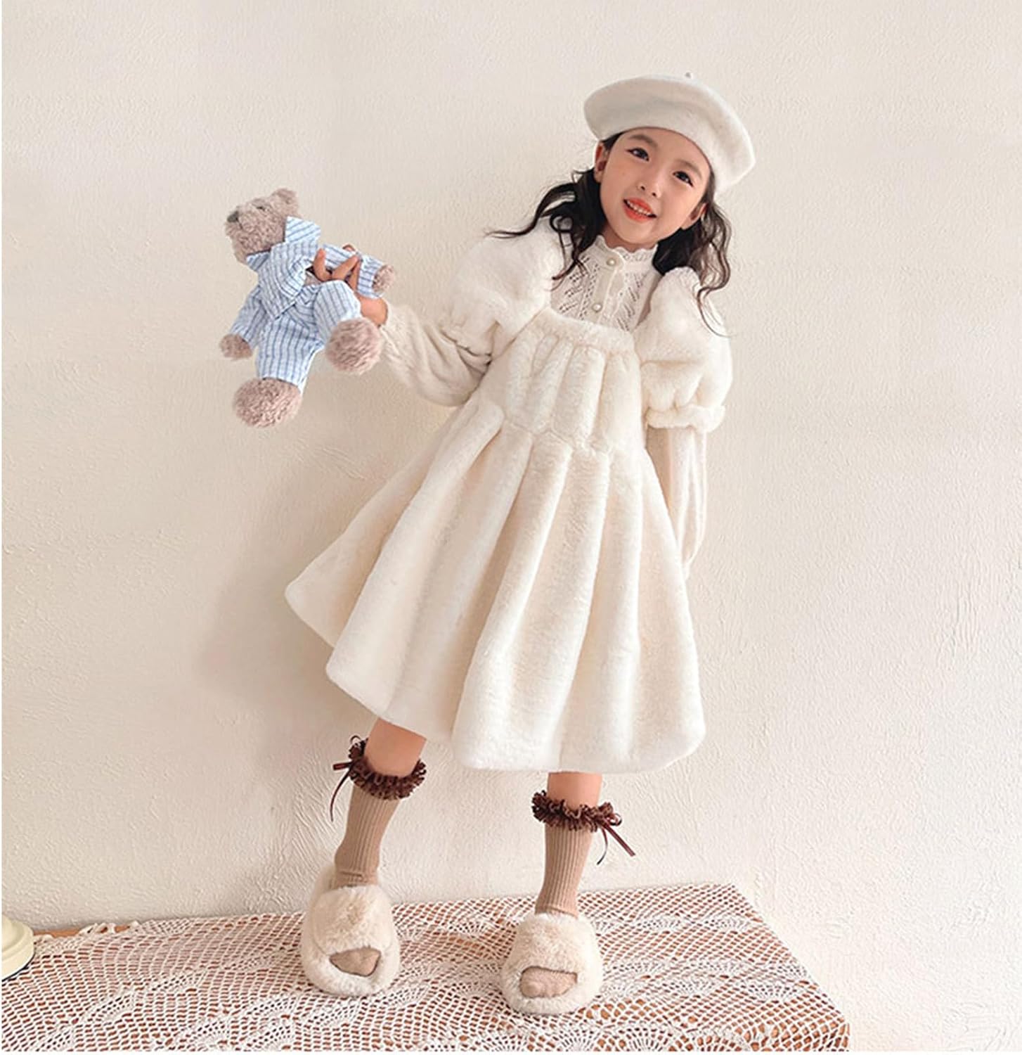 Crew Socks for Women, 1 Pair Stackable Baby Socks Lace Trimmed Bowknot Sock Solid Girls Tube Sock for 1-13 Year Kids