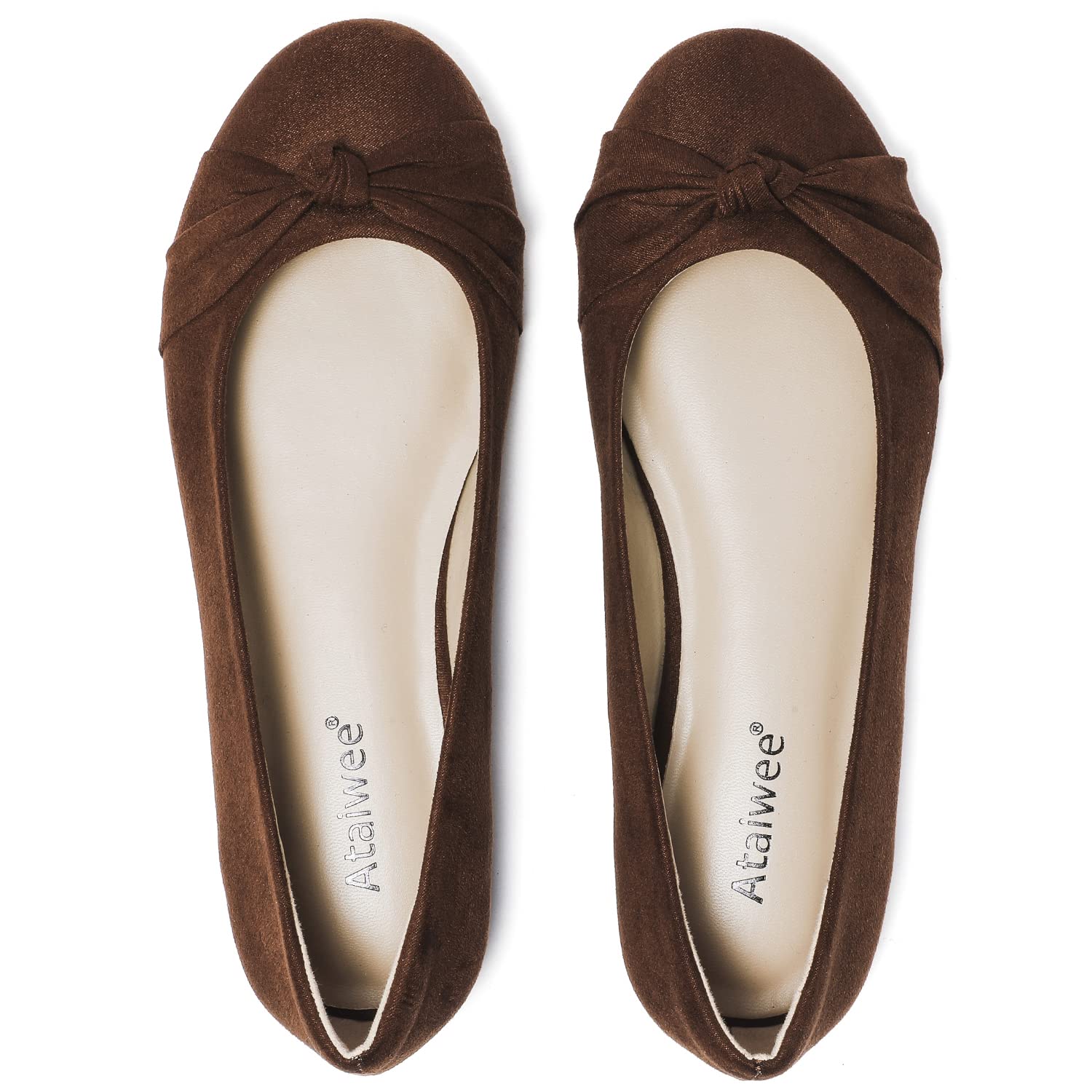 Ataiwee Women's Wide Width Flat Shoes - Cute Round Toe Classic Suede Ballet Flats.