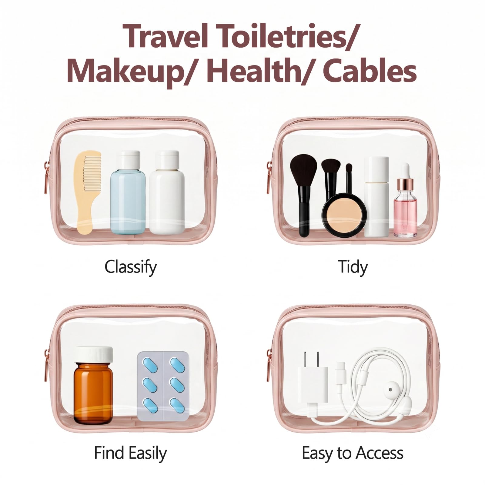 PACKISM Borsa da toilette approvata TSA, borsa trasparente per il trucco, impermeabile, borsa da viaggio per cosmetici, da donna, borsa da trasporto conforme alle compagnie aeroportuali, confezione da