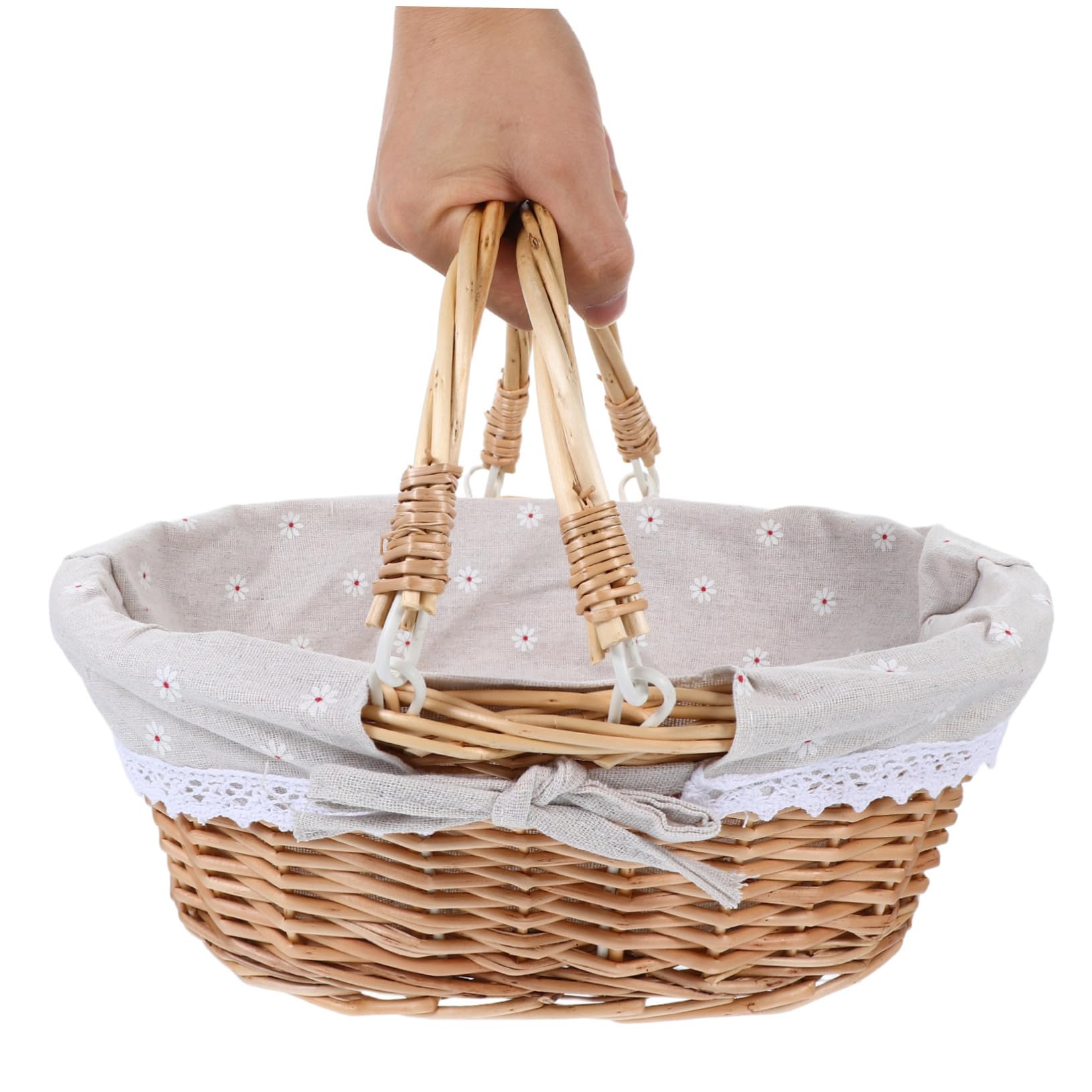 UPKOCH Cesta De Picnic De Mimbre Tejida Mano con Forro De Cesta De Recolección Cosecha del Jardín para De Boda y Almacenamiento De Alimentos Al Aire