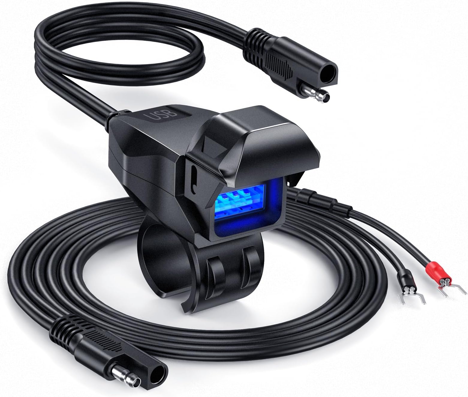 EXTRACTME Motorcycle Phone Charger, Quick Charge 3.0 Motorcycle USB Charger with LED Light and Automatically ON/Off Switch, Waterproof U-Type Terminal to USB Adapter for Phone