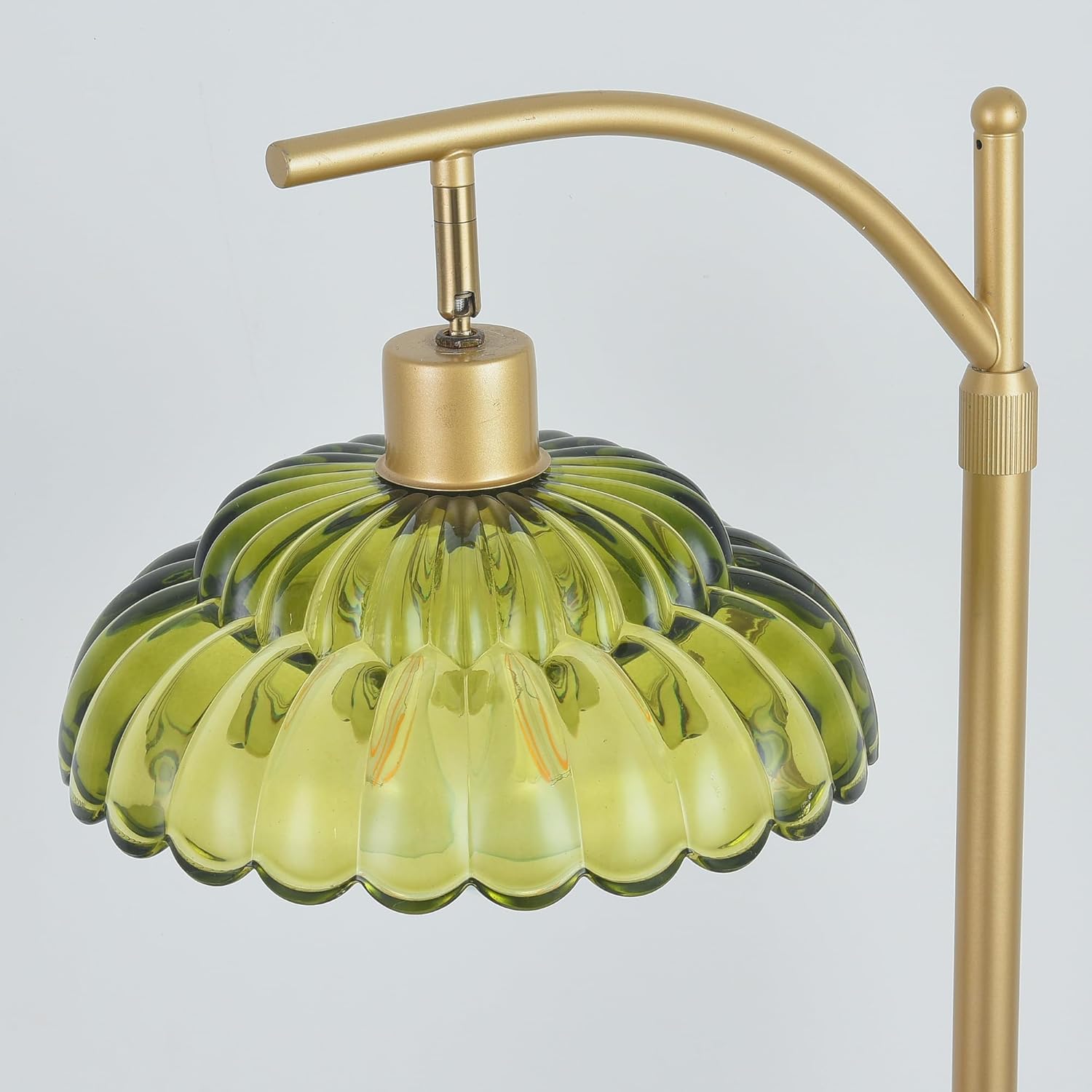 Dimmable Floor Lamp for Living Room, Mid Century Modern Standing Lamp with Green Lamp Shade, Vintage Tall Floor Lamps with Remote, Glass Corner Lamp for Bedroom Office, 12W Bulb Included