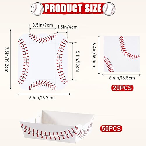 Miniatura 2 de 50 bandejas de papel para fiesta de béisbol, suministros temáticos de béisbol, soporte para aperitivos y dulces, bandeja para servir para