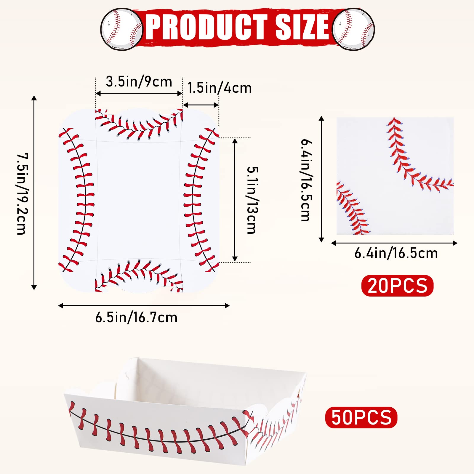 Zxvskr 50 Pieces Baseball Party Paper Trays Baseball Theme Supplies Snack Candy Holder Serving Tray for Party Decorations