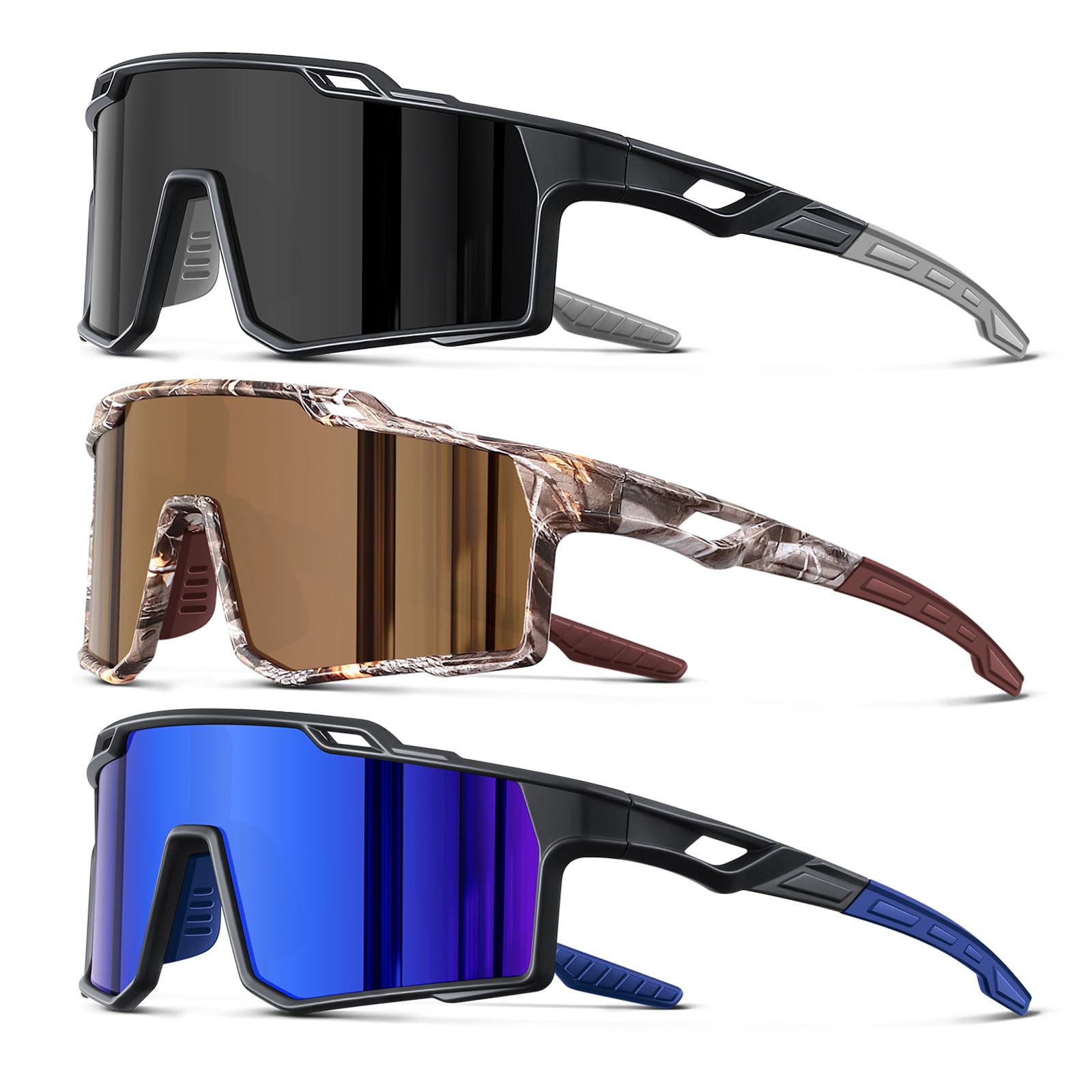 Occhiali da sole sportivi polarizzati da uomo in bicicletta, guida, pesca, protezione UV, occhiali da sole leggeri con montatura grande e montatura grande