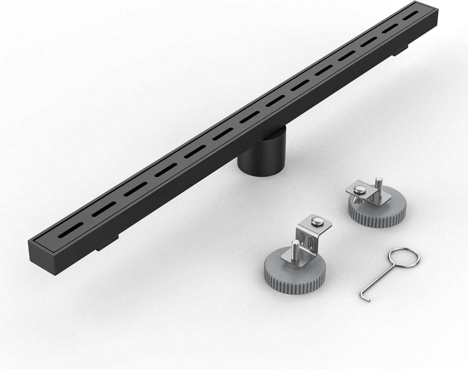 24 Inch Linear Shower Drain, 304 Stainless Steel Invisible Rectangle Extremely Narrow Shower Floor Drain, Latest Fashion Non-Slip Adjustable Hair Filter(Black)